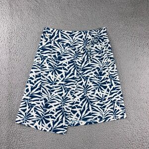 Wrap Skirt M‎ Teal White Tropical Leaf Print Summer Resort Coastal Casual Vaca